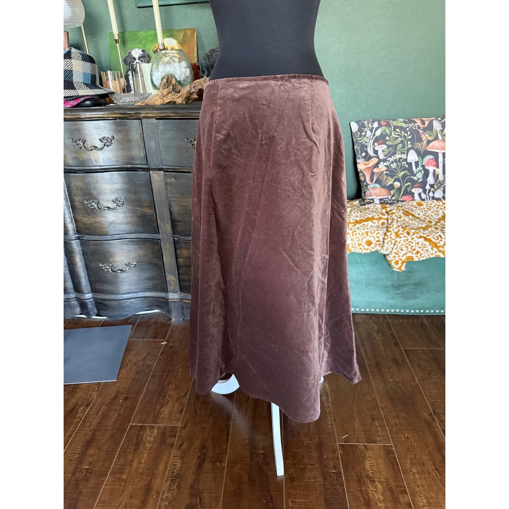 DG2 by Diane Gilman Brown Velvet Midi A-Line Skirt Size 6 Side Zip Stretch